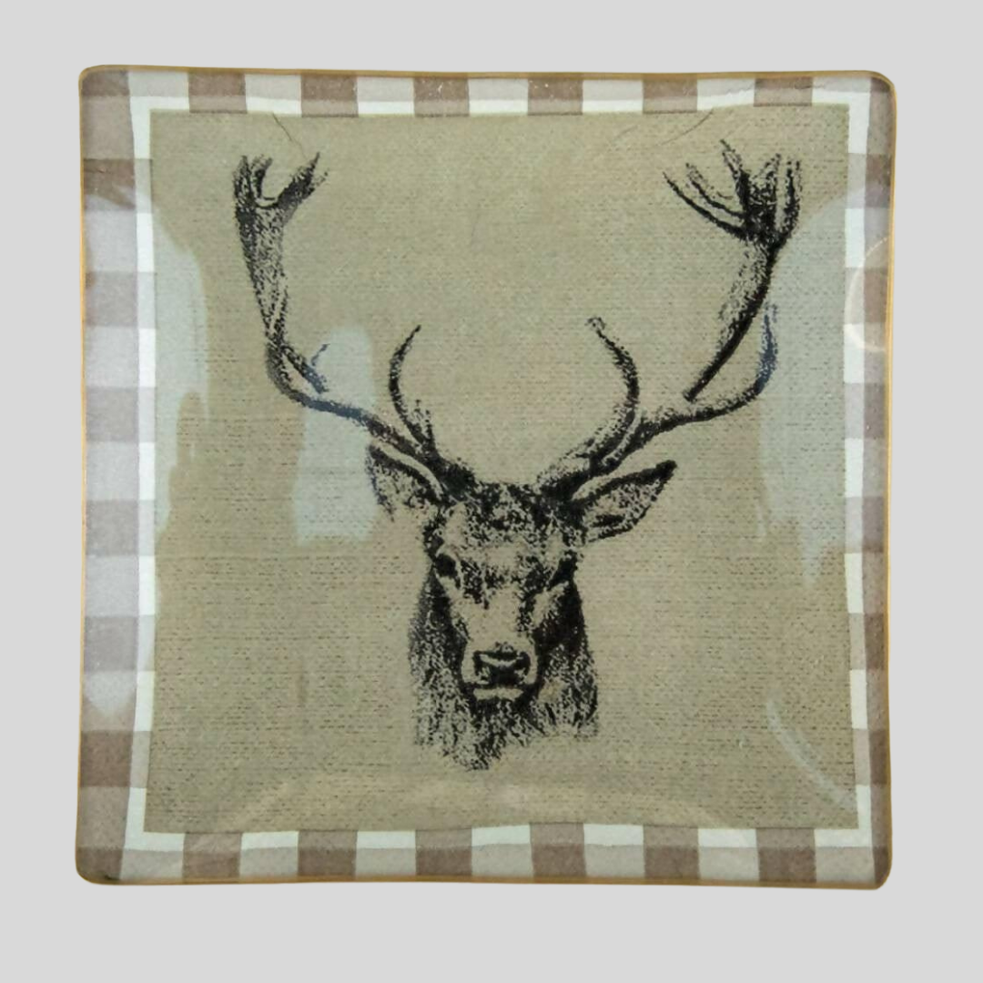 Plato de cristal cuadrado DIBUJO CIERVO BROWN Tellerwelt