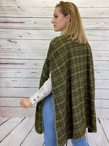 Women's Hunting Cloak Tweed Leather Detail Green